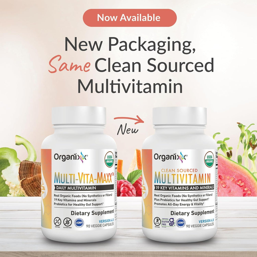 Organixx Clean Sourced Multivitamin for Women & Men, W/Vitamin C, D3, Vitamin B Complex, Probiotics, Organic Fruits & Vegetables, Supports Digestive Gut Health, Immune Support, 90 Vegan Gel Capsules