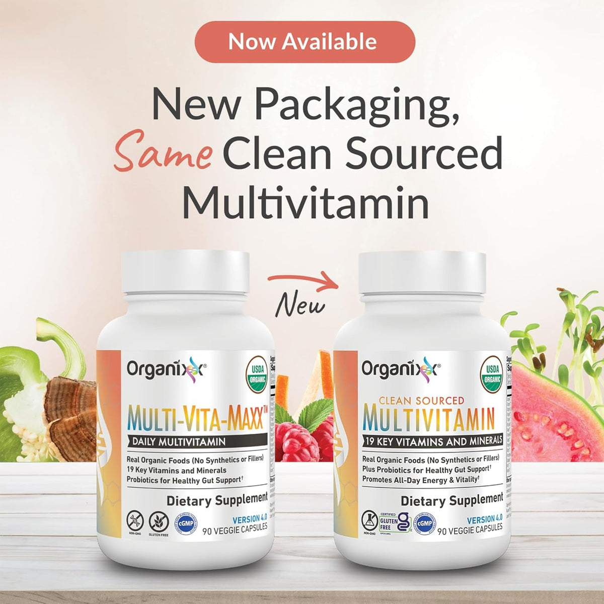 Organixx Clean Sourced Multivitamin for Women & Men, W/Vitamin C, D3, Vitamin B Complex, Probiotics, Organic Fruits & Vegetables, Supports Digestive Gut Health, Immune Support, 90 Vegan Gel Capsules