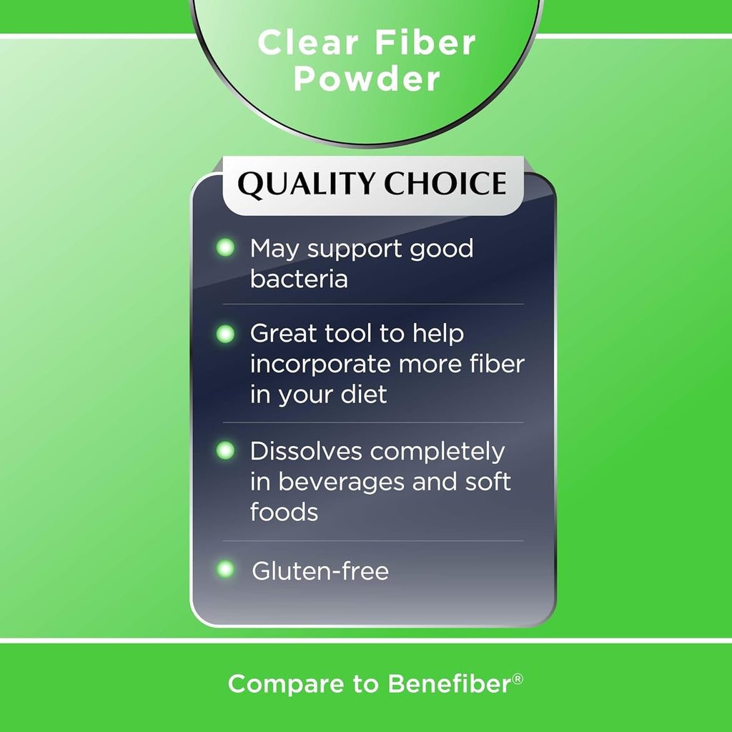 Quality Choice Clear Prebiotic Fiber Supplement Powder for Digestive Health - Tasteless, Non-Thickening Formula - 62 Servings, 8.6 Ounces (248G), Ideal for Adults & Children 6 & up Daily Fiber Powder