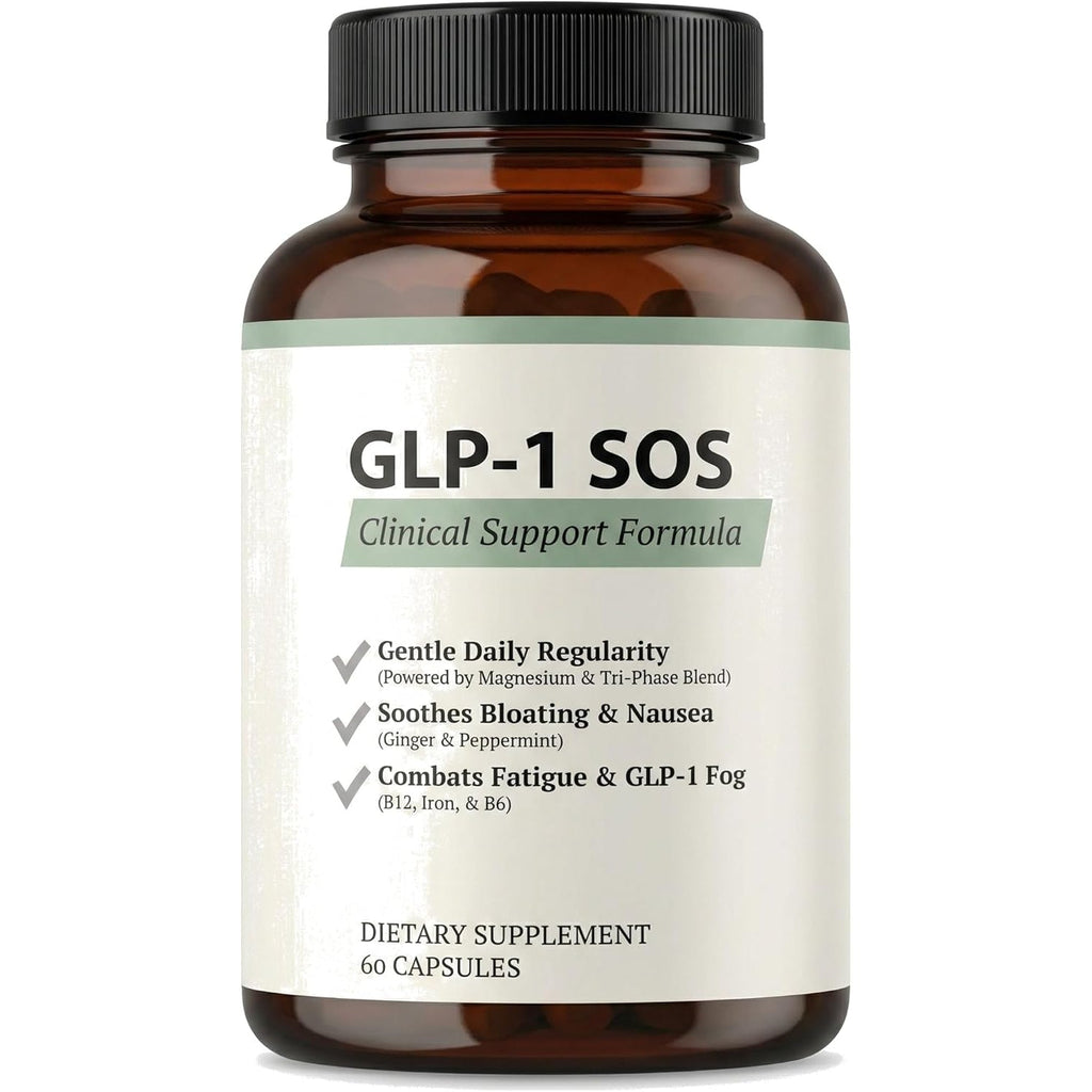 GLP-1 SOS™ Digestive Support for Ozempic Wegovy Mounjaro Users – Constipation, Sulfur Burps, Fatigue – Magnesium, Ginger, Probiotics, B12 – 60 Capsules