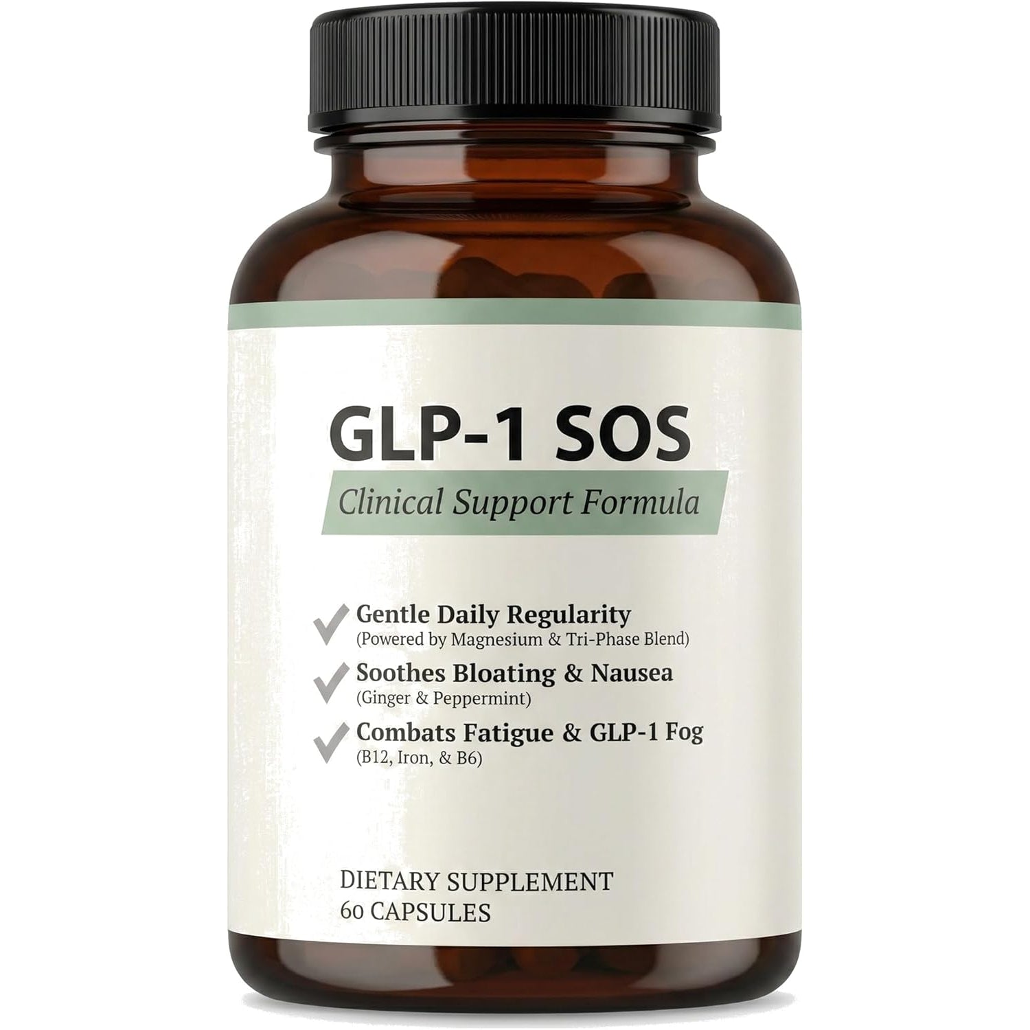 GLP-1 SOS™ Digestive Support for Ozempic Wegovy Mounjaro Users – Constipation, Sulfur Burps, Fatigue – Magnesium, Ginger, Probiotics, B12 – 60 Capsules