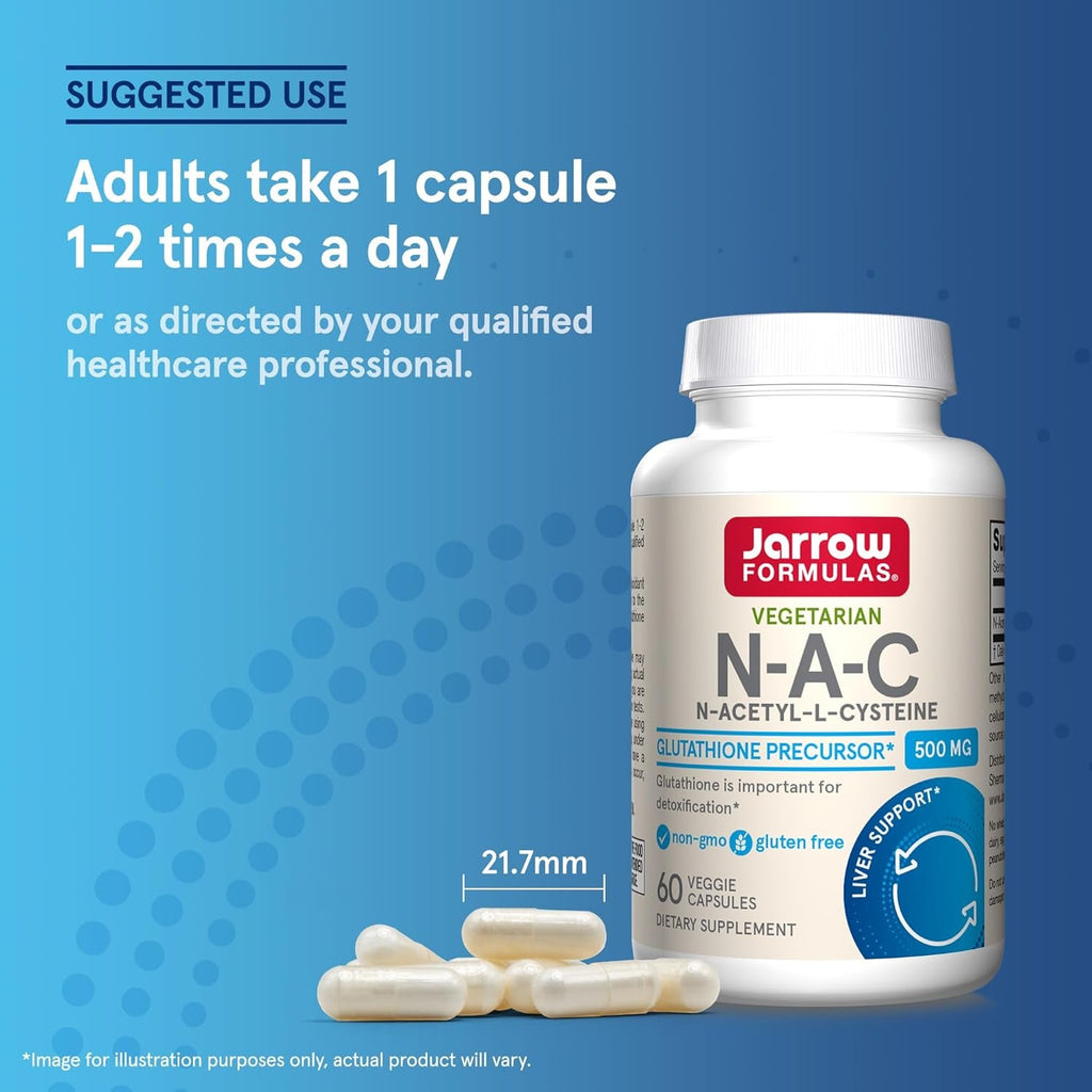 Jarrow Formulas® N-A-C 500 Mg, Dietary Supplement, Antioxidant Support for Liver Health, 60 Veggie Capsules, 60 Day Supply