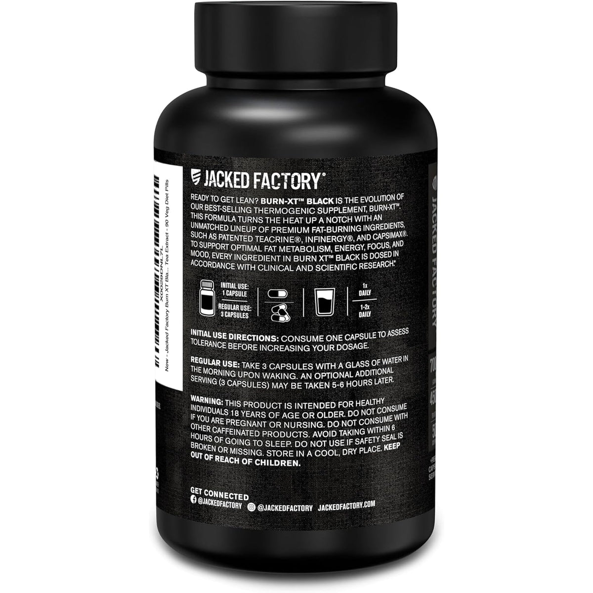 Jacked Factory Burn XT Black Thermogenic Fat Burner - Weight Loss Supplement, Appetite Suppressant, Nootropic Energy Booster | Teacrine, Acetyl L-Carnitine, Green Tea Extract - 90 Veg Diet Pills
