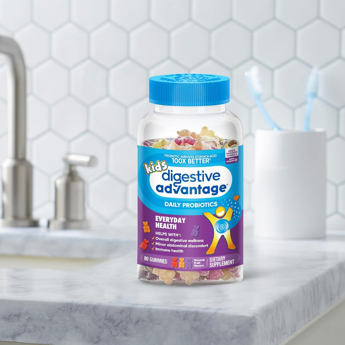 Digestive Advantage Daily Probiotic Gummy for Kids, Multi, Natural Fruit Flavours, 80.0 Count