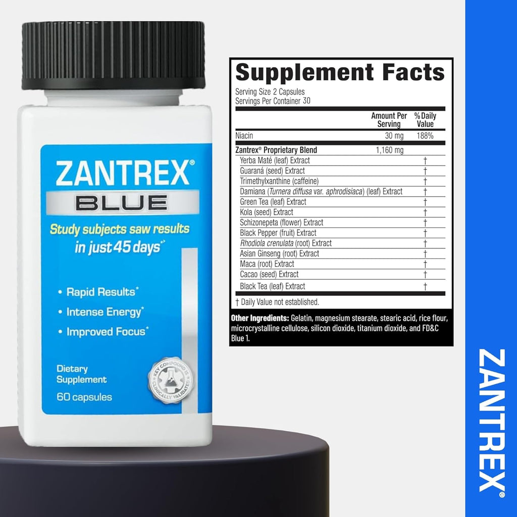 Zantrex Blue Energy & Thermogenesis Boost Energy | Weight Loss Supplement for Appetite Control, Increased Calorie Burn and Supports GLP-1 Levels | 60 Count