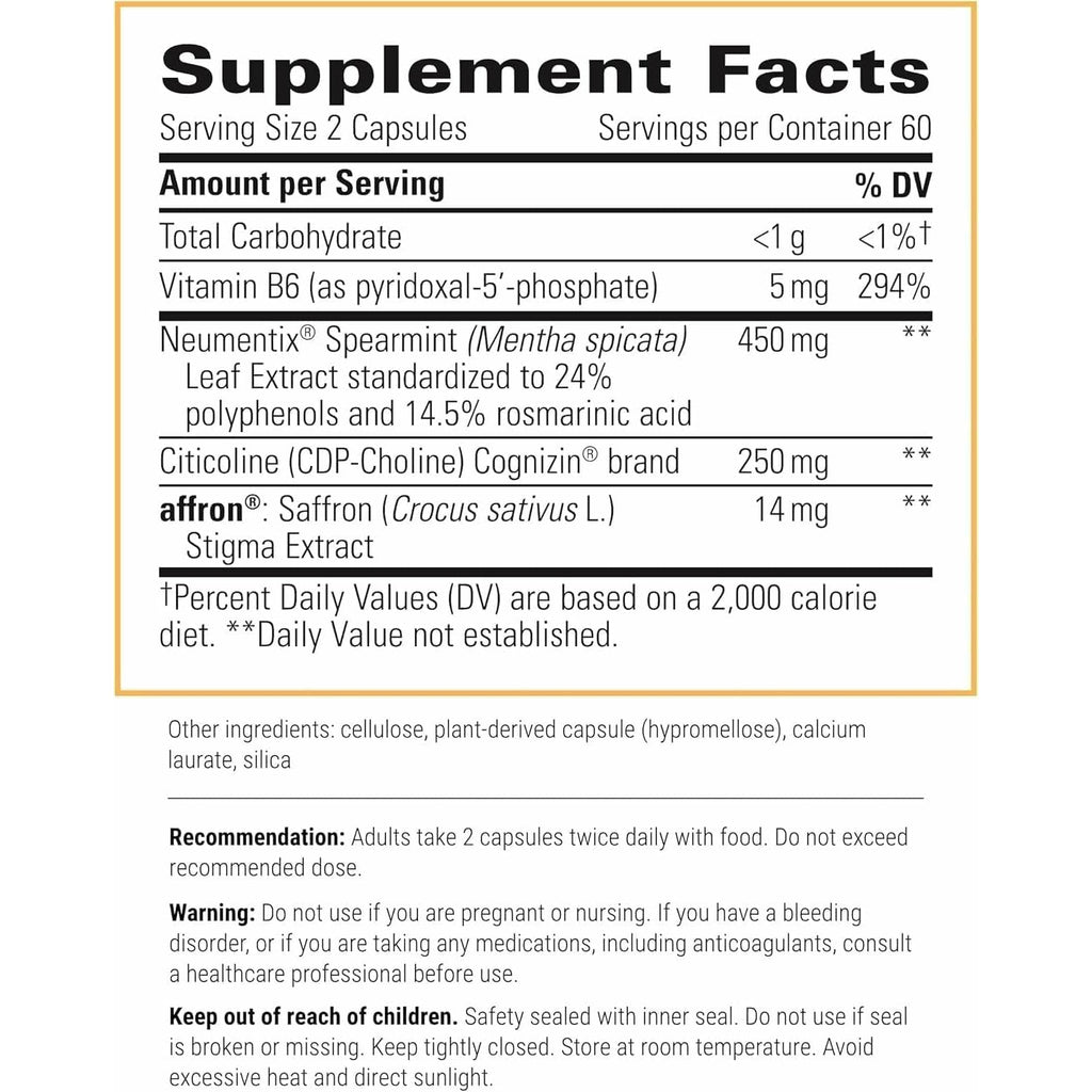 Integrative Therapeutics Neurologix - with Saffron and Cdp-Choline - Nootropic Supplement for Brain Health*- Focus* - Memory Support* - Vegan, Gluten-Free & Dairy-Free - 120 Capsules (60 Servings)