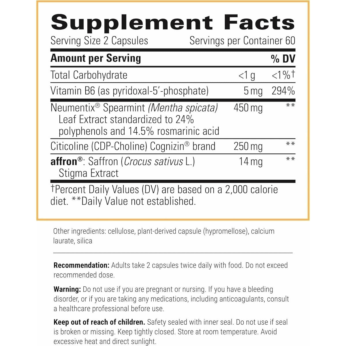 Integrative Therapeutics Neurologix - with Saffron and Cdp-Choline - Nootropic Supplement for Brain Health*- Focus* - Memory Support* - Vegan, Gluten-Free & Dairy-Free - 120 Capsules (60 Servings)