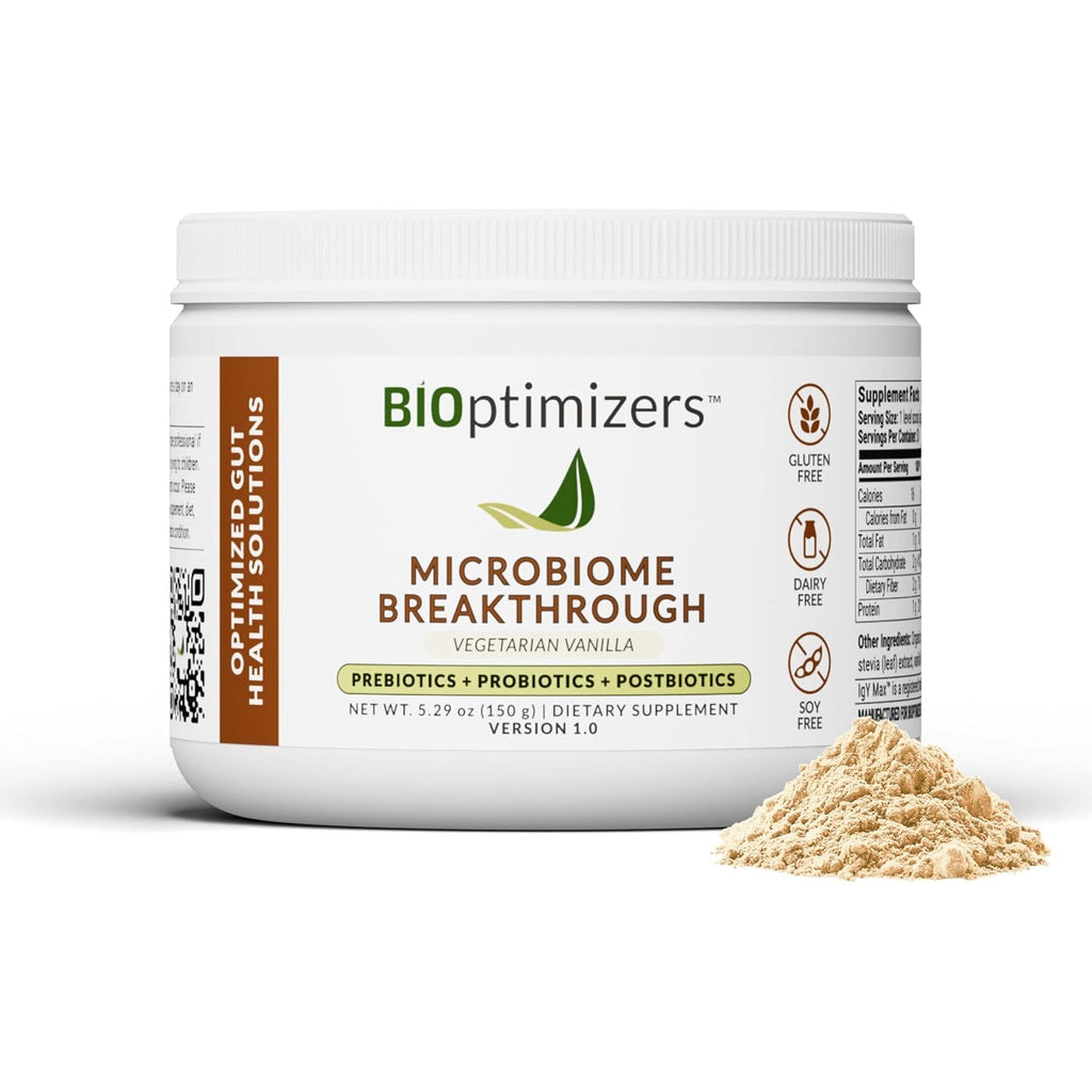 Microbiome Breakthrough™ Gut Support Powder – Vegetarian Vanilla – with Probiotics, Prebiotics, and Igy Max® – Source of L-Glutamine – Supports Digestive Comfort, Gas & Bloating Relief 30 Servings*