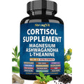 Strongvit Cortisol Supplements for Women and Men with Magnesium, Ashwagandha & L-Theanine. High Cortisol Reducer, Manager, Detox, Lower and Control. Sleep Support & Stress Relief, USA