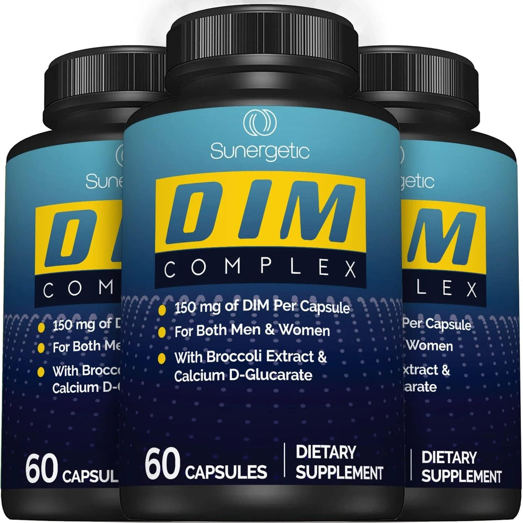 Sunergetic Premium DIM Supplement – 150Mg Diindolylmethane, Broccoli, Calcium D-Glucarate & Bioperine for Men & Women – DIM Complex for Menopause Support & Balance - 60 Capsules