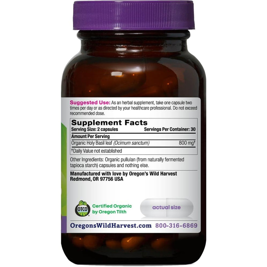 Oregon'S Wild Harvest Organic Holy Basil Herbal Supplement, 60 Count