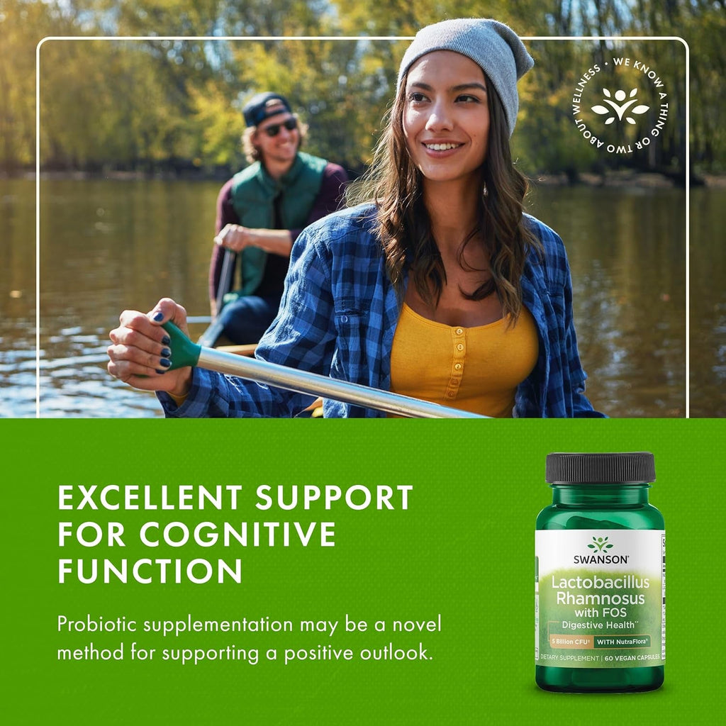 Swanson Lactobacillus Rhamnosus with FOS - 5 Billion CFU - Digestive Health Support with Fructooligosaccharides - Probiotic Support for Gastrointestinal Health* - Vegan - 60 Veggie Caps