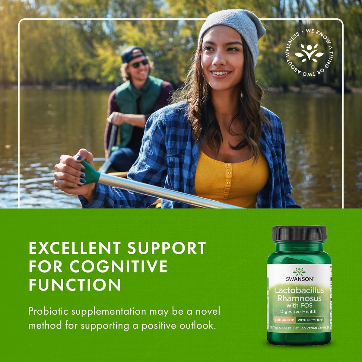 Swanson Lactobacillus Rhamnosus with FOS - 5 Billion CFU - Digestive Health Support with Fructooligosaccharides - Probiotic Support for Gastrointestinal Health* - Vegan - 60 Veggie Caps