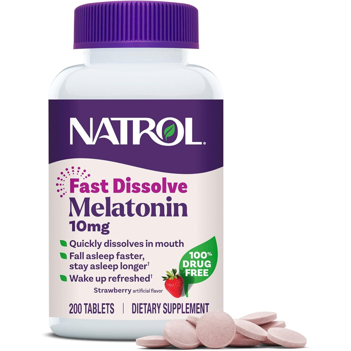 Natrol Melatonin 10Mg Fast Dissolve Tablets - Strawberry Flavor, 200 Count, Sleep Support, Fast Dissolve Melatonin for Adults, 200-Day Supply