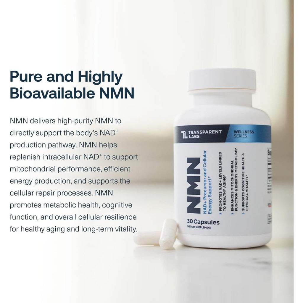 Transparent Labs NMN Supplement for NAD+ Levels - NAD Supplement with 600 Mg Nicotinamide Mononucleotide to Support Healthy Aging, Cellular Energy Production, & Metabolic Balance - 30 Count