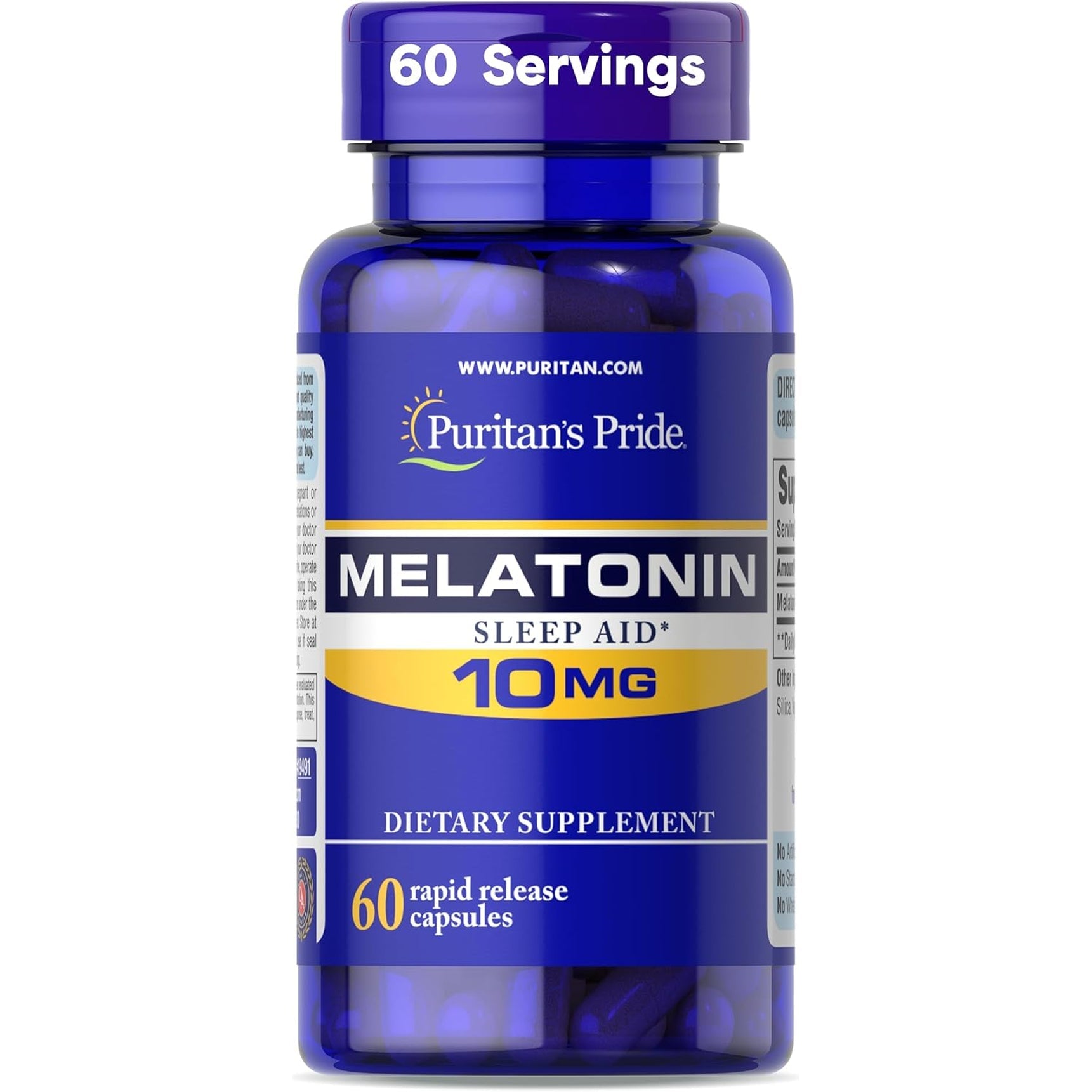 Puritan'S Pride Premium Super Strength Melatonin 10Mg Sleep Aid, Dietary Supplement for Sound, Restful, and Longer Sleep Support, 2 Month Supply, 60 Rapid Release Capsules