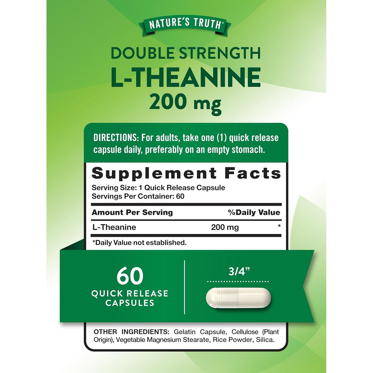 Nature'S Truth L Theanine | 200Mg | 60 Quick Release Capsules | Non-Gmo & Gluten Free Supplement