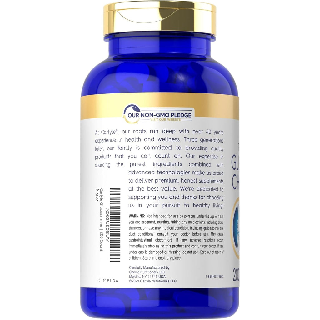 Carlyle Glucosamine Chondroitin MSM Turmeric | 200 Count | Advanced Triple Strength Supplement | Non-Gmo & Gluten Free