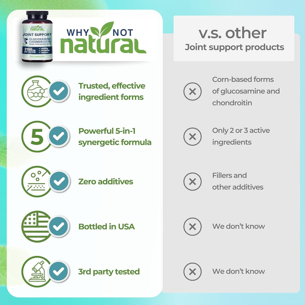 Why Not Natural Glucosamine Chondroitin, MSM, Joint Support Supplements - Knee Pain Joints Health Suppplement