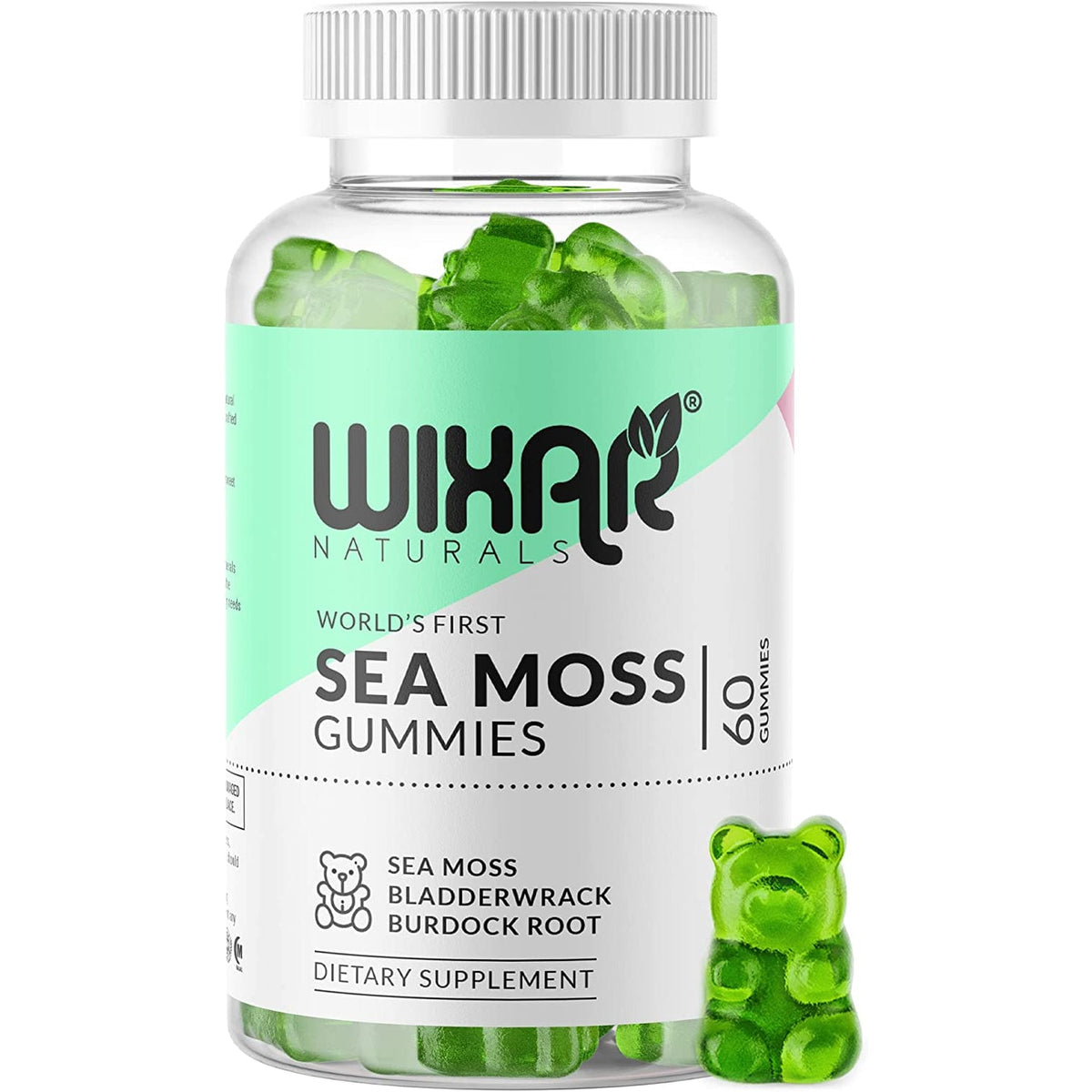 WIXAR NATURALS Sea Moss Gummies - Natural Irish Sea Moss and Bladderwrack with Burdock Gummy - 60 Gummies - Vegan - Healthy Immune, Gut & Overall Wellness Support - Herbal Alkaline Supplements