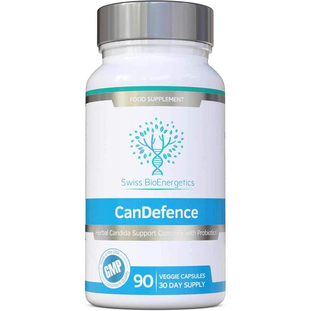 Swiss Bioenergetics Candefence — Herbal & Probiotic Digestive Support Supplement with Caprylic Acid, Oregano, Garlic, Aloe Vera, Probiotics & Zinc — 90 Vegetarian Capsules, 30 Day Supply