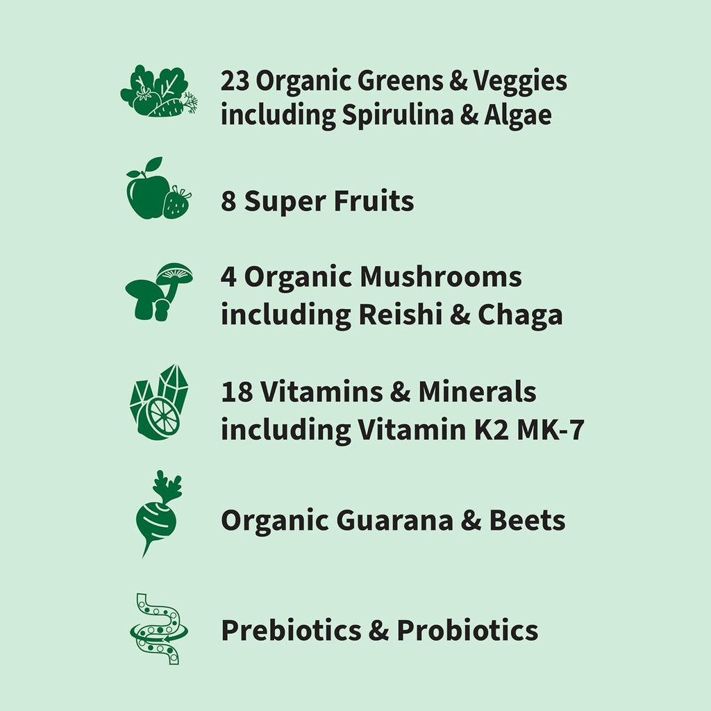 Garden of Life Sport Nutrition Greens and Superfoods Powder for Women and Men - Apple Berry, Organic Blend - Spirulina, Fruit, Vitamins, Pre & Probiotics, Mushrooms, Athletic Supplements, 30 Servings