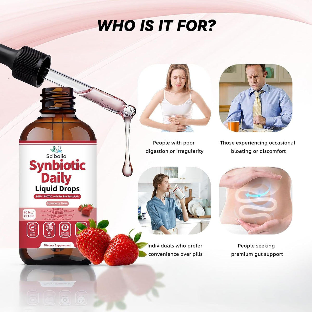Synbiotic Probiotic Prebiotic Post -Biotic Liquid Drops, Advanced 3-In-1 60 Billion CFU 10 Strains W/Immune Tributyrin Postbiotic for Gut Health & Digestive Support, Daily Complete Immune, Women Men