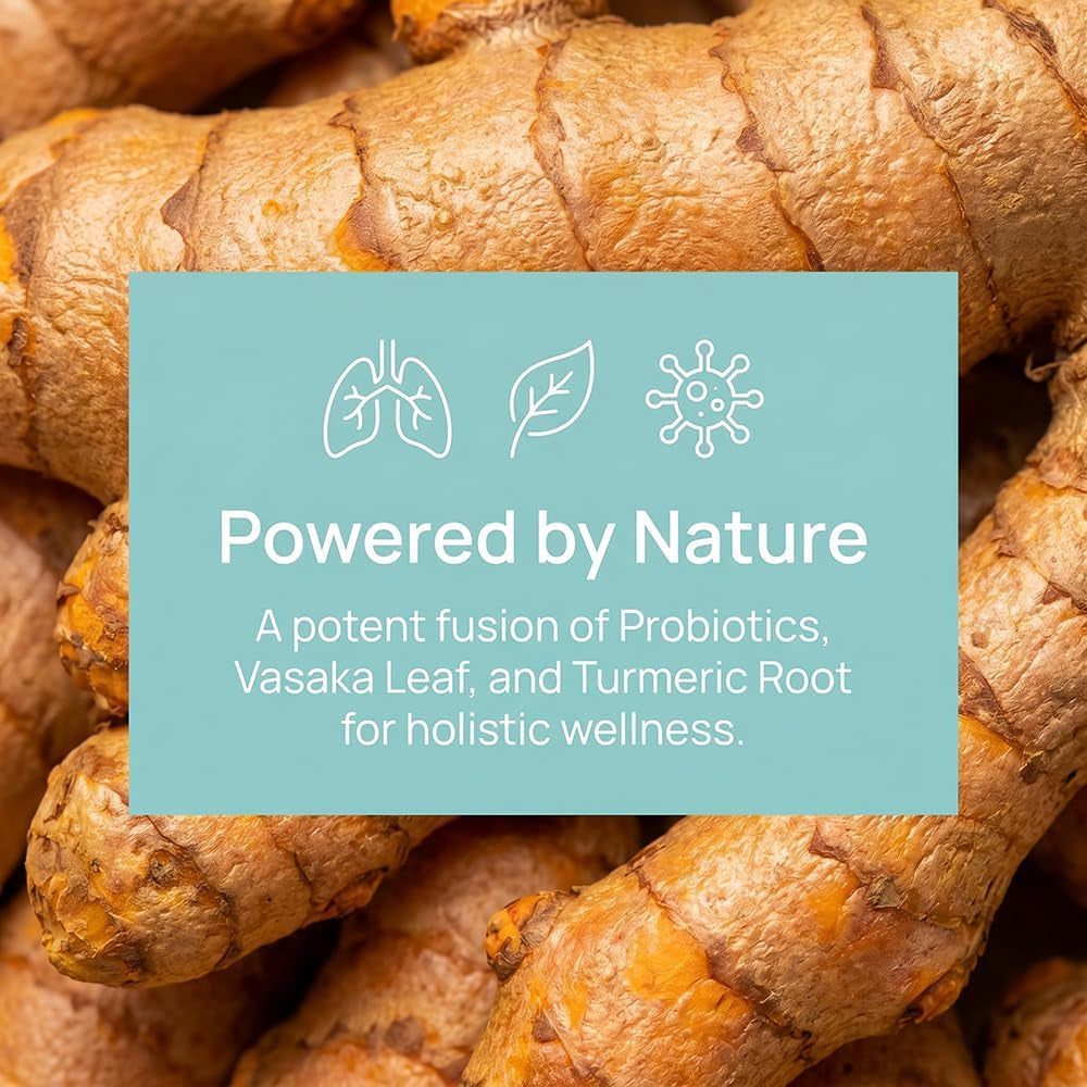 Evernaturecure Lung Support Probiotics, Ever Nature Cure Respiratory & Immune Support Supplement, with Vasaka Leaf & Turmeric Root Extract, 60 Capsules