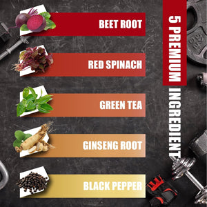 Beet Root Capsules - Green Tea, Red Spinach, Ginseng, Black Pepper - 90 Count - Supports Digestive, Immune System, Energy Levels - 3 Month Supply