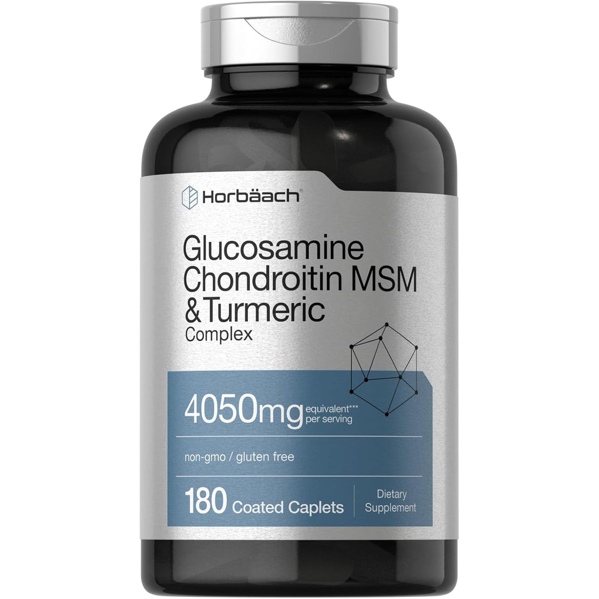 Horbäach Glucosamine Chondroitin MSM | 180 Caplets | with Turmeric | Triple Strength Formula | Non-Gmo & Gluten Free Supplement