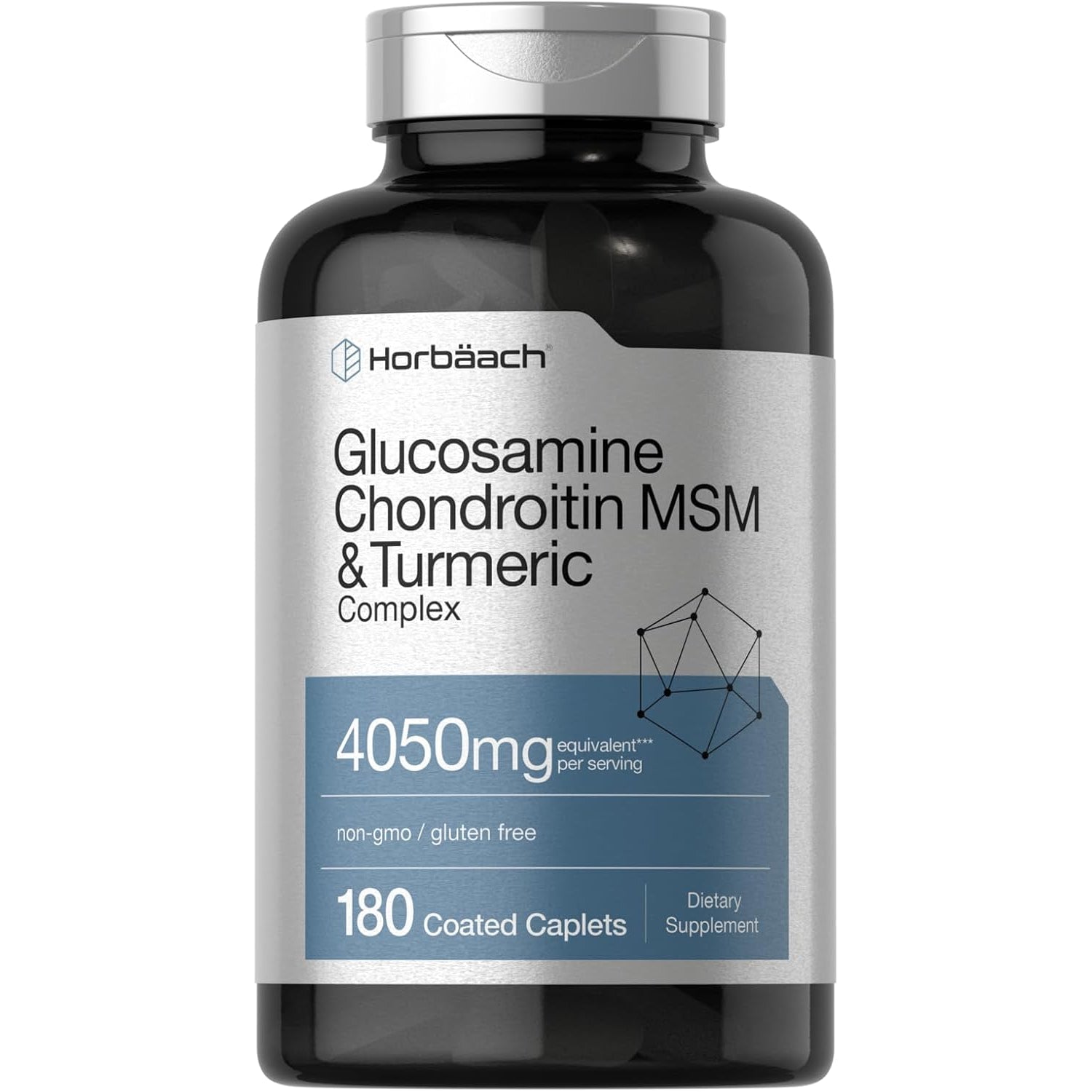 Horbäach Glucosamine Chondroitin MSM | 180 Caplets | with Turmeric | Triple Strength Formula | Non-Gmo & Gluten Free Supplement