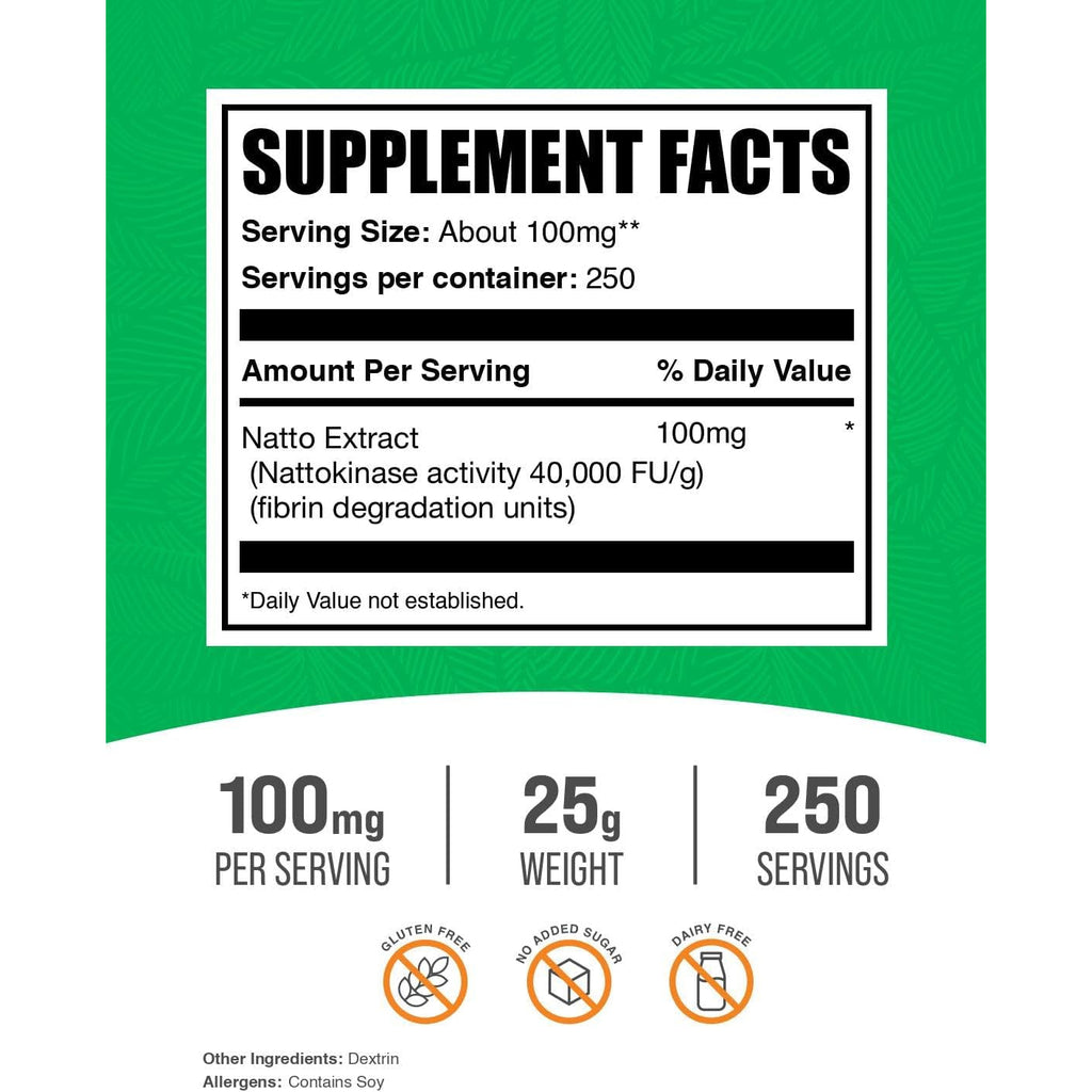 Bulksupplements.Com Nattokinase Powder - Natto Powder, Nattokinase Supplement, Nattokinase 4000 FU - Sourced from Natto Extract, 100Mg per Serving, 25G (0.88 Oz) (Pack of 1)
