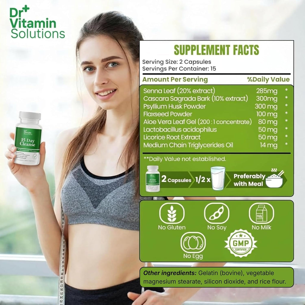 15 Day Gut Cleanse Detox for Women, GLP-1 Support - Natural Colon & Detox Cleanse for Weight Loss - Bloating & Constipation Relief - Flushes Toxins & Supports Immunity - 30 Ct.