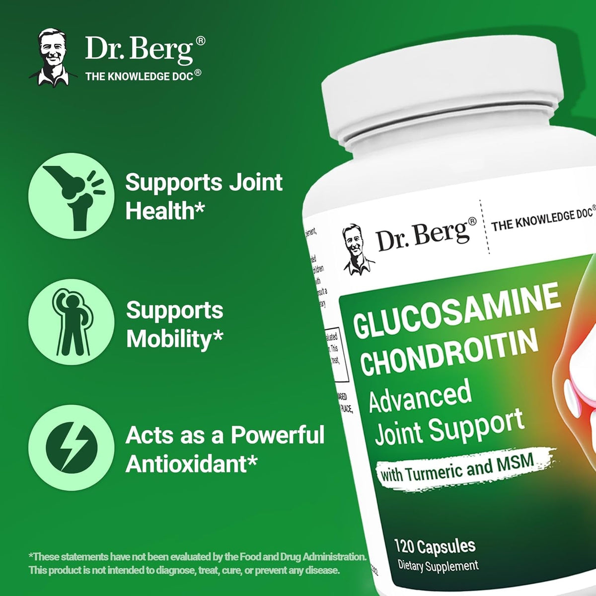 Dr. Berg Glucosamine Chondroitin MSM Turmeric & Boswellia - Advanced Joint Support Supplement with 1500 Mg Glucosamine Sulfate - Includes 120 Capsules