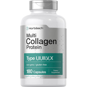 Horbäach Multi Collagen Protein 2000 Mg | 180 Capsules | Hydrolyzed Collagen Type I, II, III, V, X | Keto & Paleo Friendly, Non-Gmo, Gluten Free Supplement