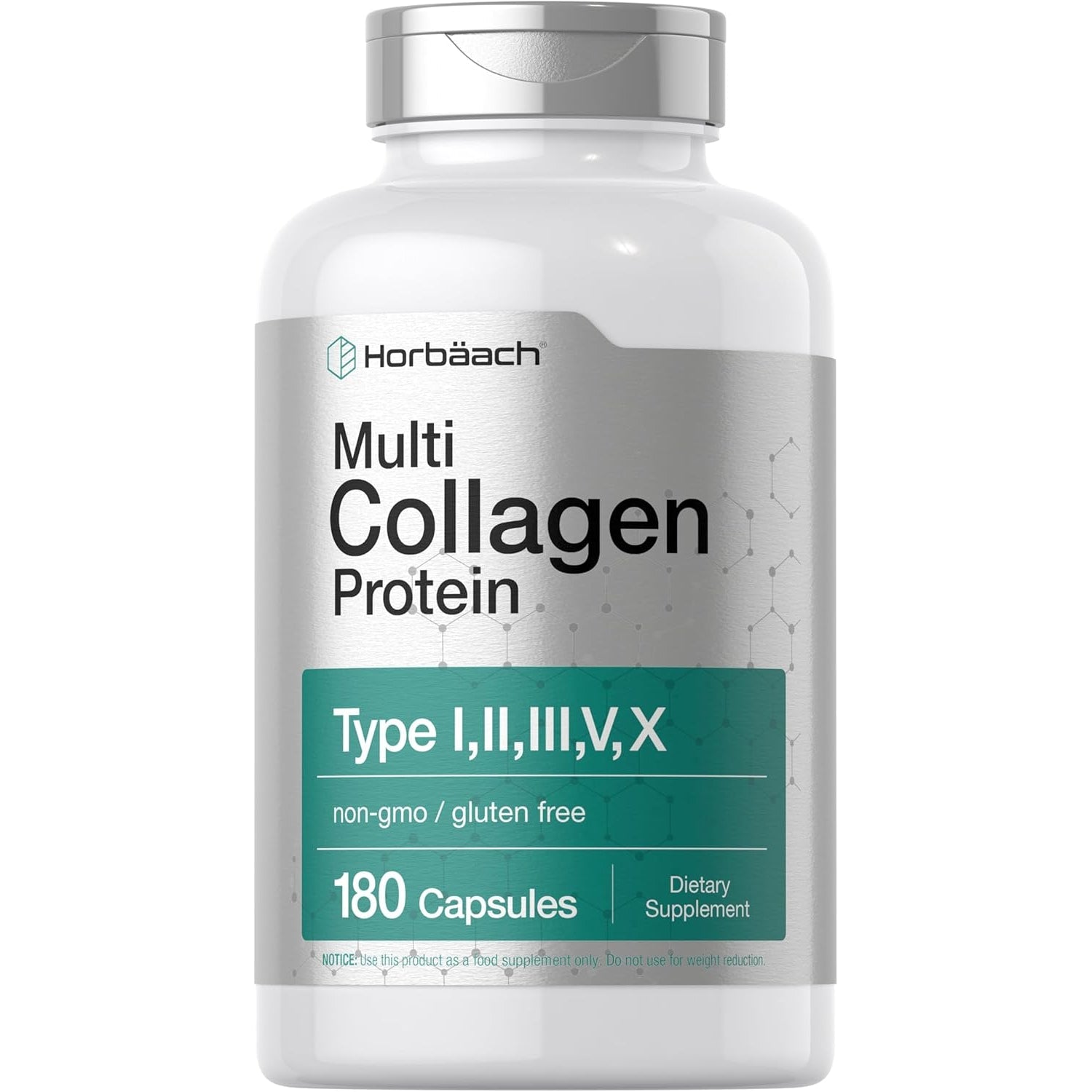 Horbäach Multi Collagen Protein 2000 Mg | 180 Capsules | Hydrolyzed Collagen Type I, II, III, V, X | Keto & Paleo Friendly, Non-Gmo, Gluten Free Supplement