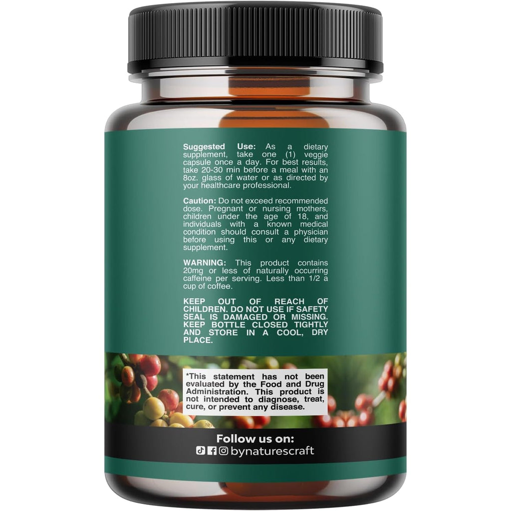 Green Coffee Bean Extract for Metabolism Support - Green Coffee Beans Chlorogenic Acid Supplement for Body Weight Maintenance & Diet Support - Herbal Capsules for Energy and Immune Help - 60 Count