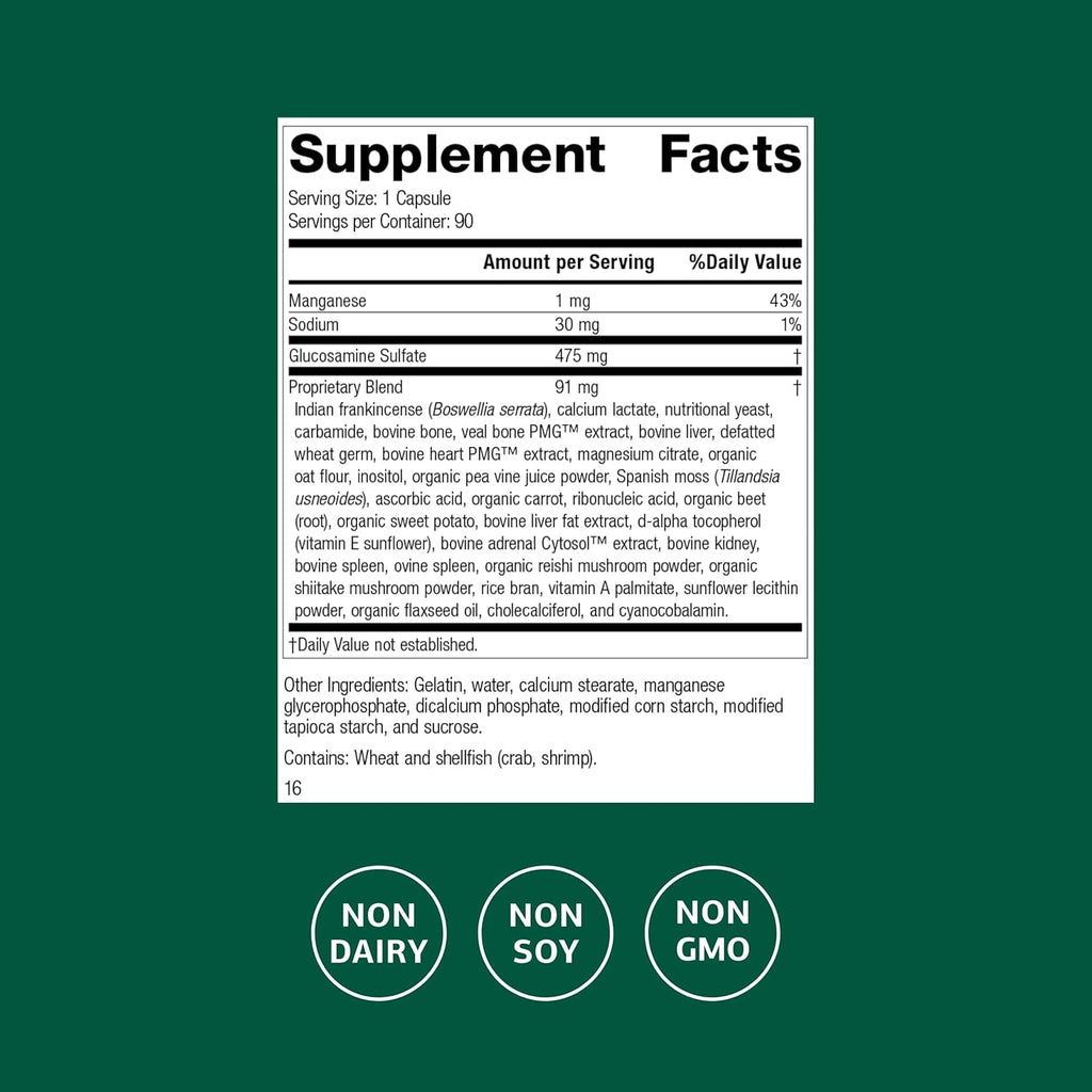 Standard Process Glucosamine Synergy - Joint Health Support Supplement - Support Connective Tissue with Glucosamine & Boswellia Serrata - Whole Food-Based Supplement with Manganese - 90 Capsules