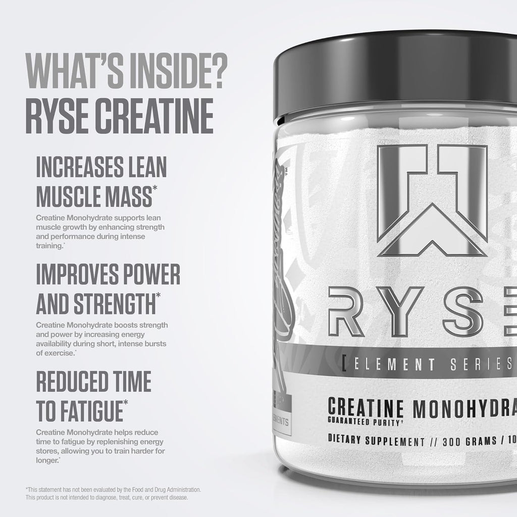 RYSE Creatine Monohydrate Powder - Unflavored - Supports Men & Women Lean Muscle Growth, Strength, Power, and Endurance - Helps Reduce Fatigue and Improve Workout Recovery - 60 Servings