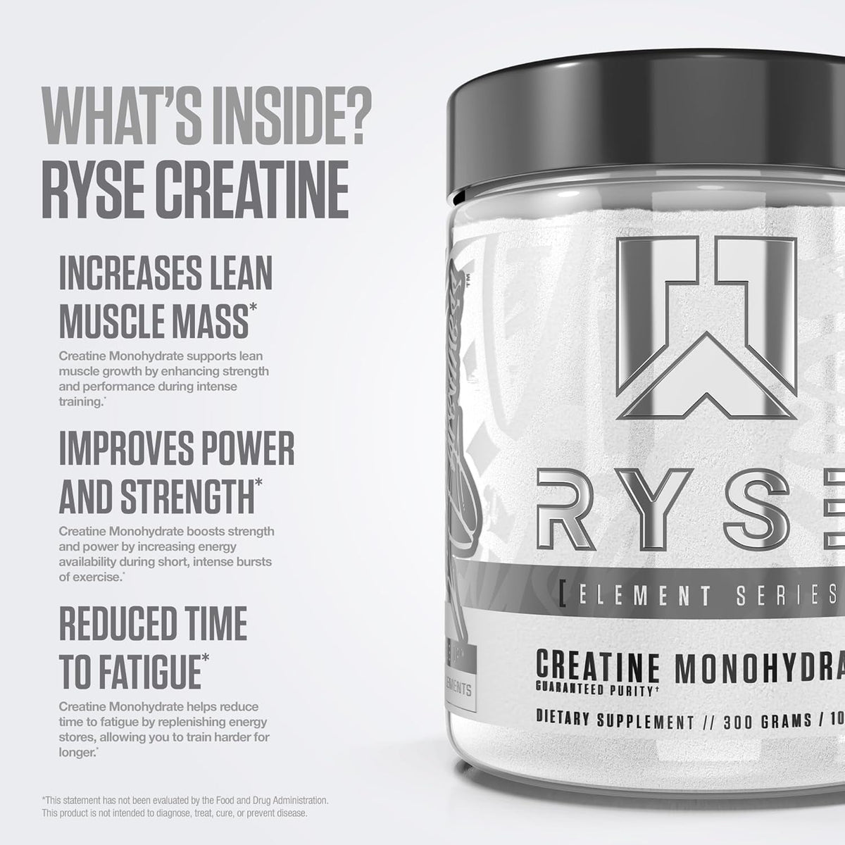 RYSE Creatine Monohydrate Powder - Unflavored - Supports Men & Women Lean Muscle Growth, Strength, Power, and Endurance - Helps Reduce Fatigue and Improve Workout Recovery - 60 Servings