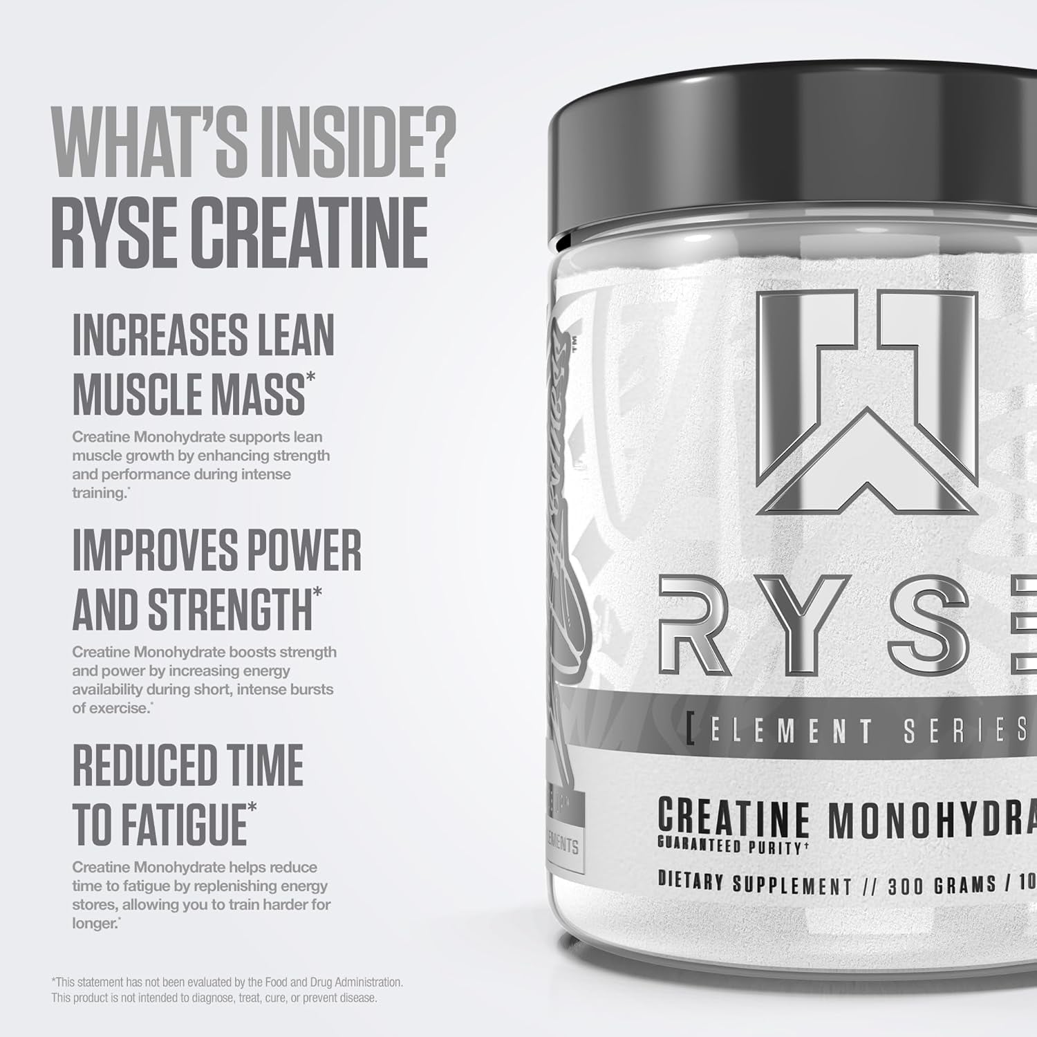 RYSE Creatine Monohydrate Powder - Unflavored - Supports Men & Women Lean Muscle Growth, Strength, Power, and Endurance - Helps Reduce Fatigue and Improve Workout Recovery - 60 Servings
