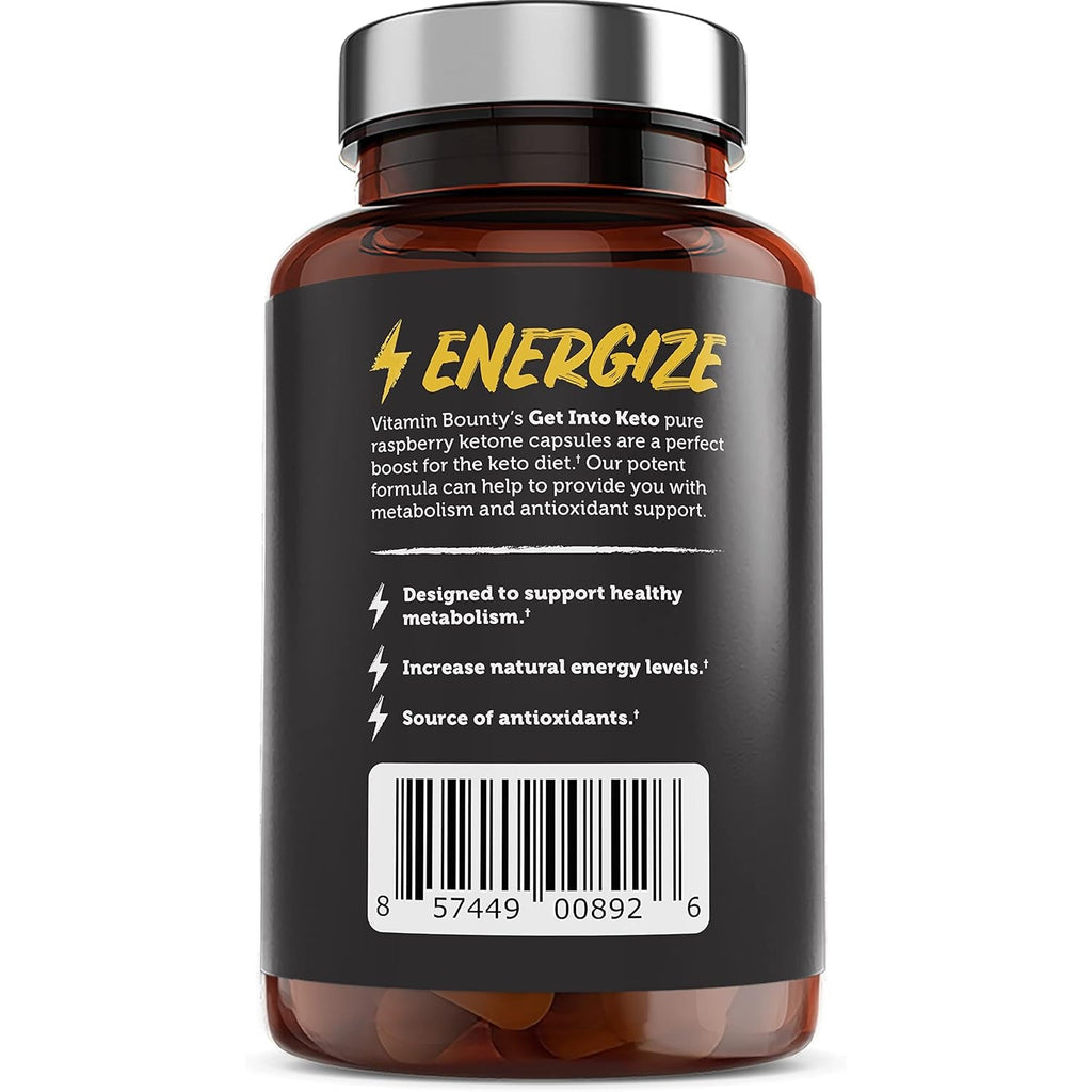 Vitamin Bounty Premium Raspberry Ketones Supplement - Keto Pills for Weight Loss - Promotes Ketosis & Metabolism Support - Keto Diet Aid - Energy Boost for Women & Men - 60 Capsules