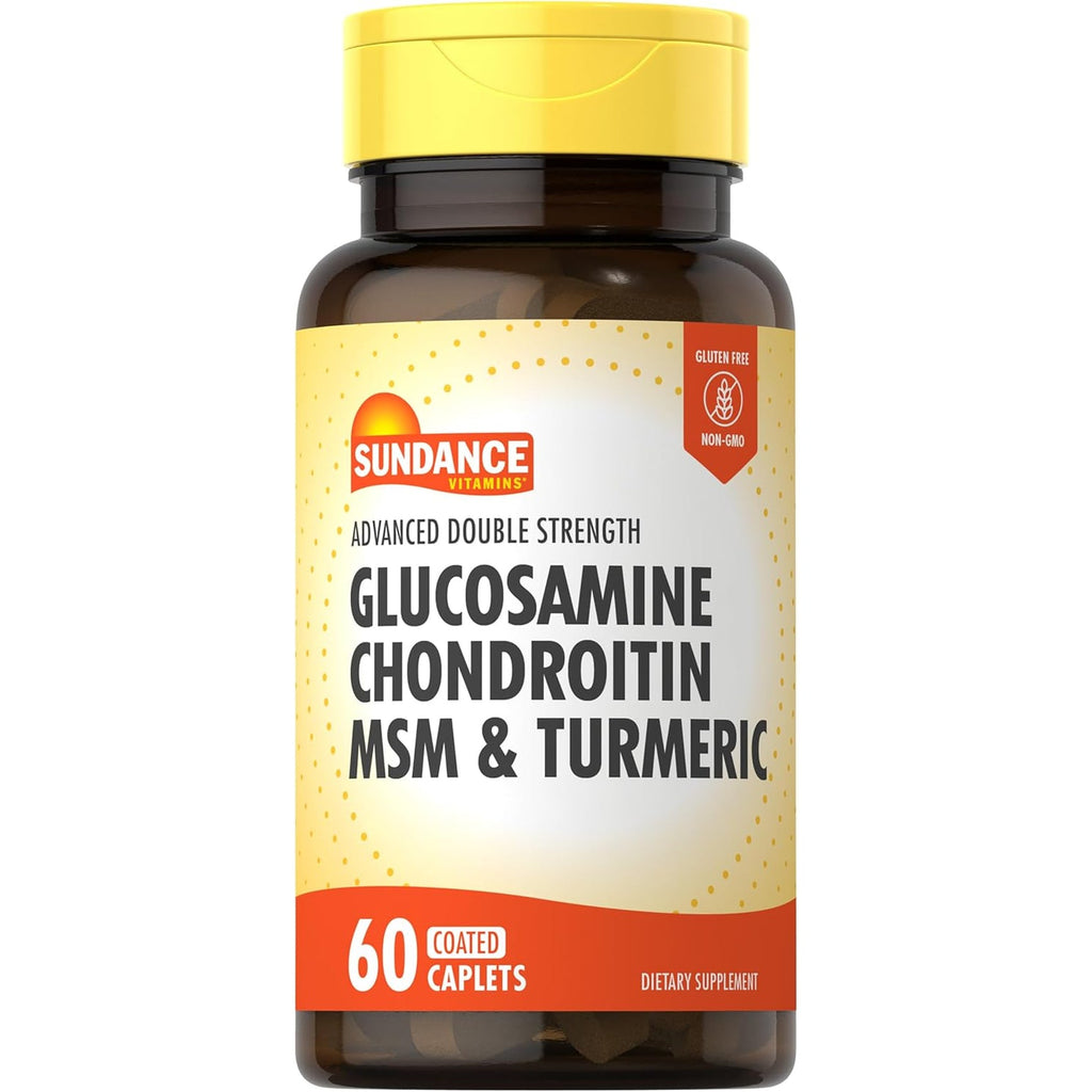 Sundance Glucosamine Chondroitin MSM and Turmeric | 60 Caplets | Double Strength | Non-Gmo and Gluten Free Supplement