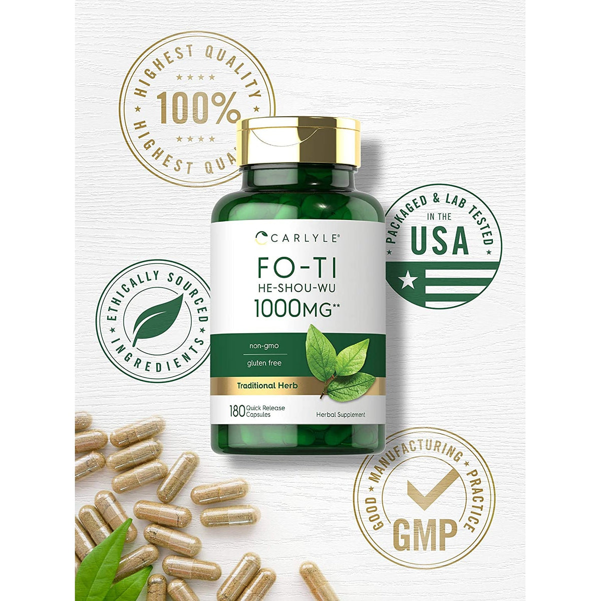 Carlyle Fo-Ti Supplement | 180 Capsules | He-Shou-Wu Root Extract | Non-Gmo and Gluten Free