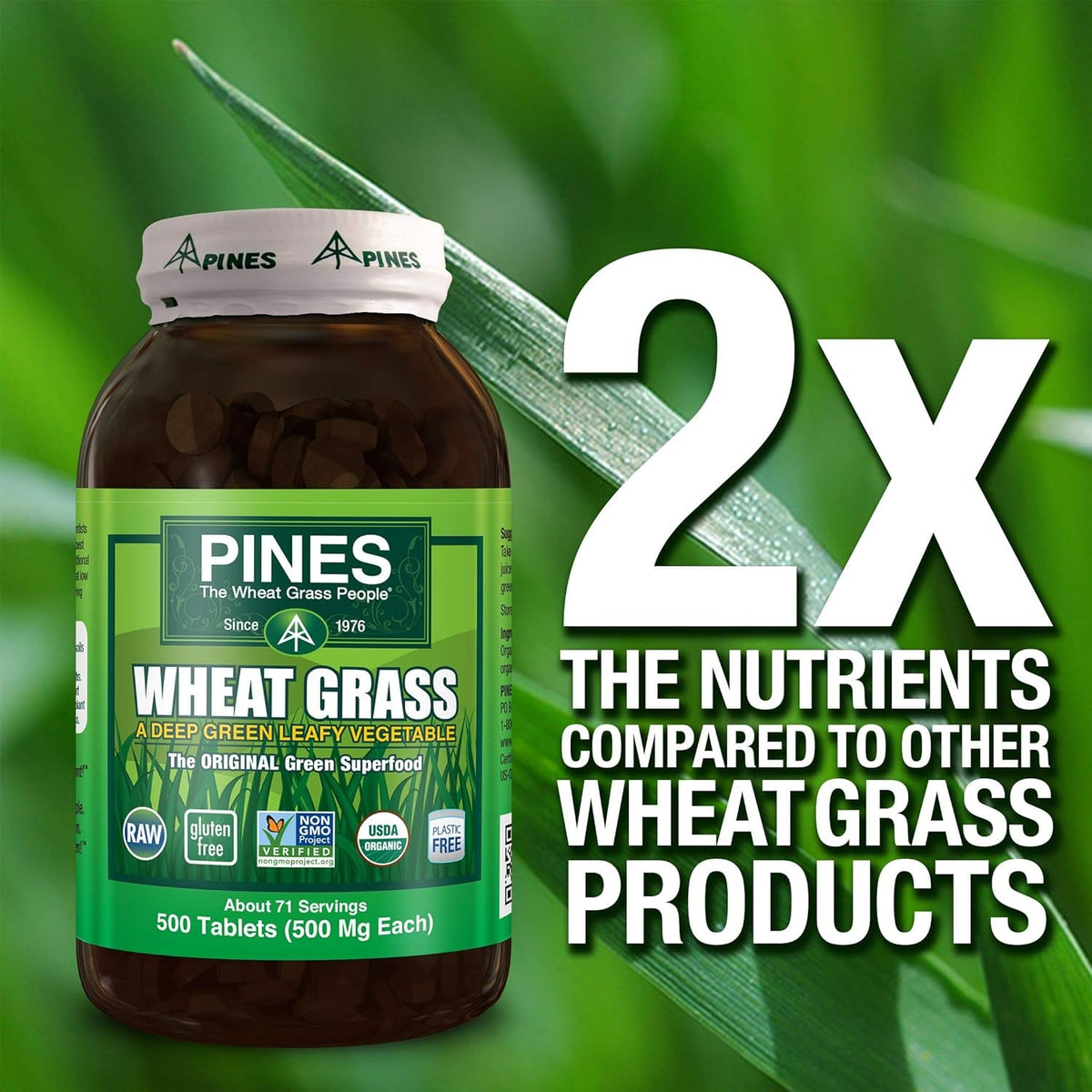 Pines Organic Wheat Grass, 500 Count Tablets