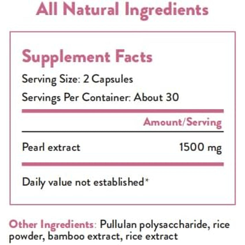 Organic Pearl Powder Capsules 1500Mg | Premium Pearl Extract for Skin Radiance, Eye Wellness & Nail Resilience | 100% Natural Calcium & Amino Acids | Non-Gmo, Vegan, 60 Capsules