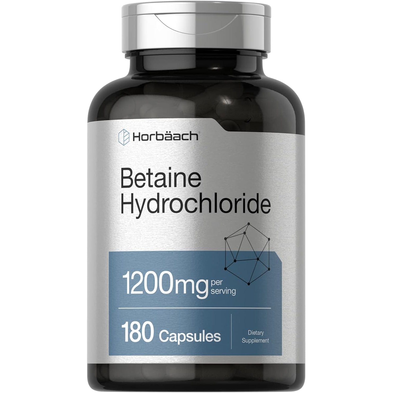 Horbäach Betaine Hcl 1200Mg | 180 Capsules | Betaine Hydrochloride Supplement | Non-Gmo, Gluten Free