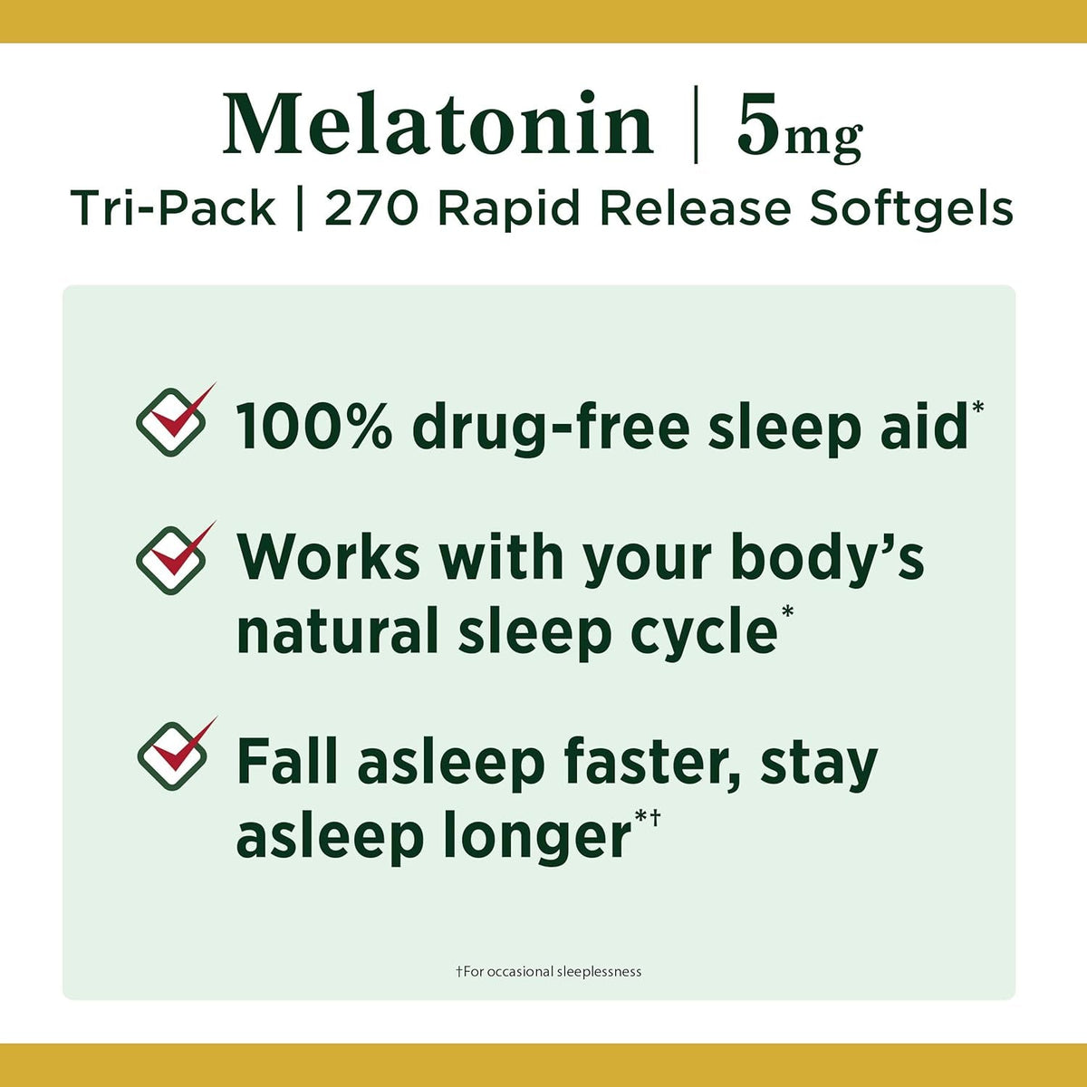 Nature'S Bounty Melatonin 100% Drug Free Sleep Aid, Dietary Supplement, Promotes Relaxation and Sleep Health, 5 Mg, 90 Count, Pack of 3