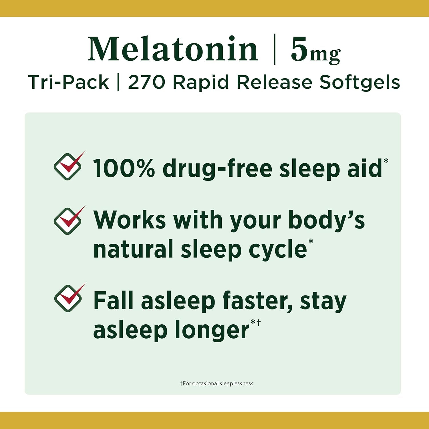 Nature'S Bounty Melatonin 100% Drug Free Sleep Aid, Dietary Supplement, Promotes Relaxation and Sleep Health, 5 Mg, 90 Count, Pack of 3