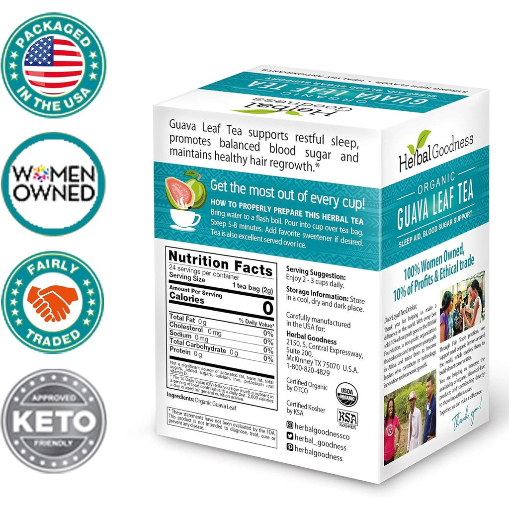 Guava Leaf Tea 24 Tea Bags - 100% Organic Natural Guava Leaves Tea - Hojas De Guayaba Organica for Immune Support, Digestion & Relaxation | Herbal Goodness